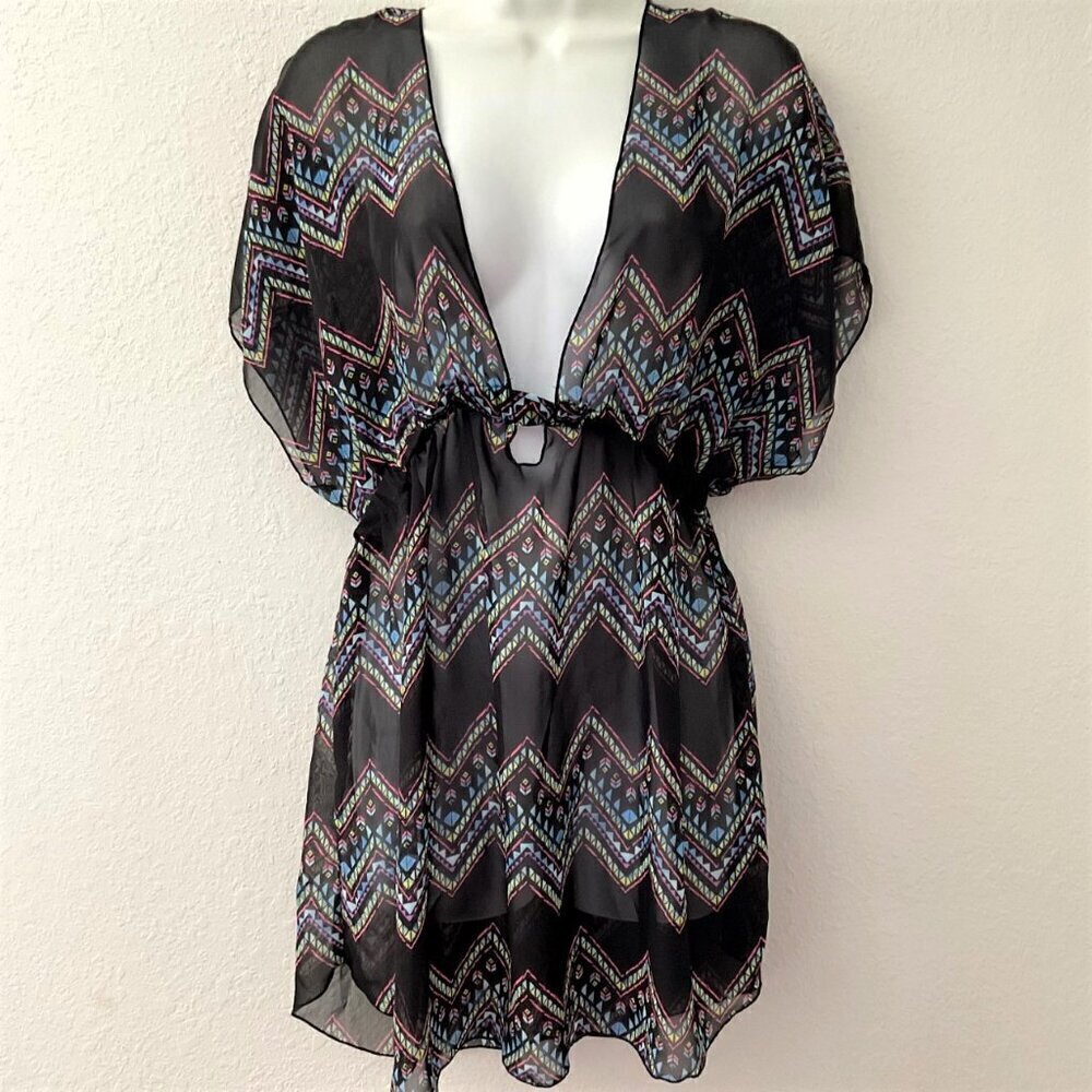 Miken Chevron Chiffon Swim Cover (L, Black/Aqua)